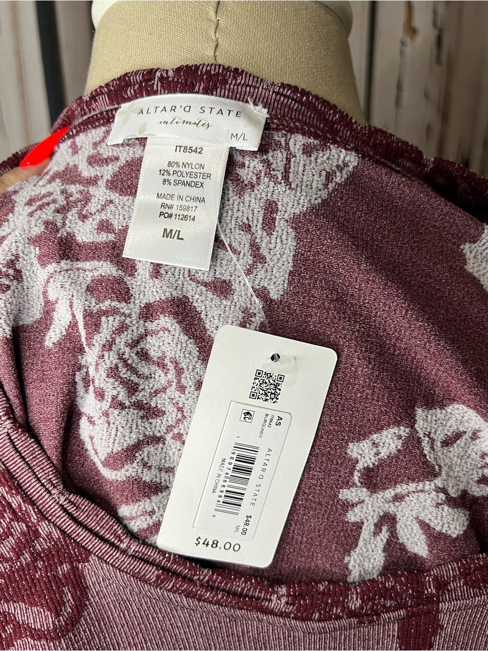 Altar'd State Mauve & Wine Floral Scoop Neck Long Sleeve Top - Picture 6 of 6